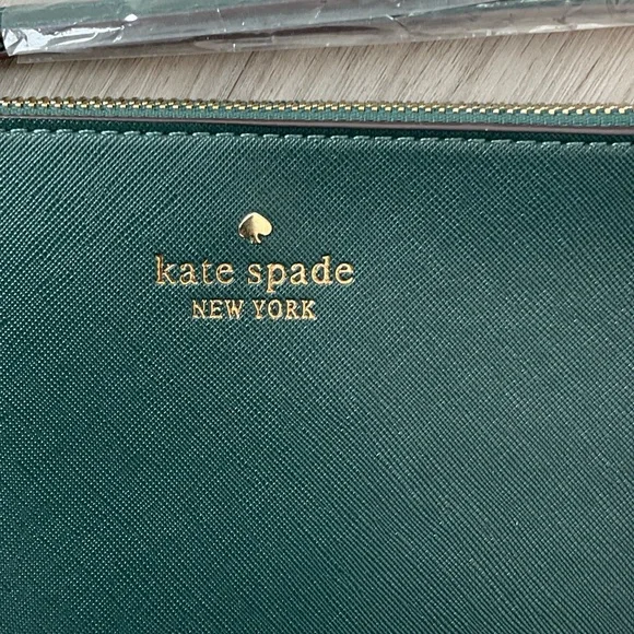 Kate Spade Forest Green Clutch with Gold Detail NWT